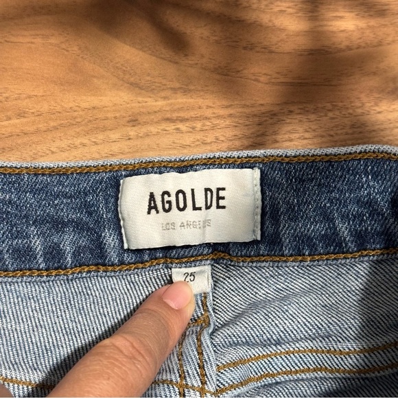 Agolde Women’s 25 Blue Nico High Rise Slim Fit Button Fly Distressed Denim Jeans - Picture 4 of 6